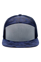 Load image into Gallery viewer, Solid Front Nylon Camo 7 Panel Flat Trucker Hat