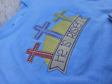 Load image into Gallery viewer, Blue Cross Applique " He is Risen"