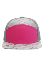 Load image into Gallery viewer, Solid Front Nylon Camo 7 Panel Flat Trucker Hat