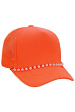 Load image into Gallery viewer, Faux Pearl Chain Foam Mesh Trucker Hat