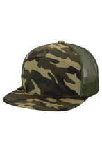 Load image into Gallery viewer, Camouflage Cotton Poly Blend 7 Panel Flat Bill Trucker Hat