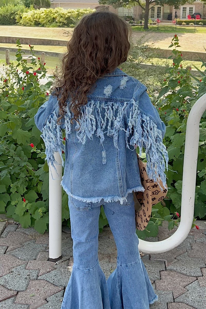 Distressed Fringe Jean Jacket