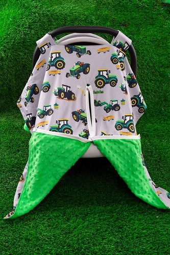 Gray/Green Tractor Car Seat Cover