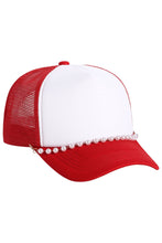 Load image into Gallery viewer, Faux Pearl Chain Foam Mesh Trucker Hat