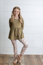 Load image into Gallery viewer, Girls Sage Green 3 Ruffles Shirt &amp; Floral Leggings Fall Set