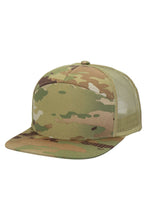 Load image into Gallery viewer, Camouflage Cotton Poly Blend 7 Panel Flat Bill Trucker Hat