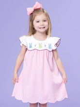 Load image into Gallery viewer, Bunny Lineup Gingham Embroidered Ruffle Dress