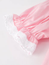 Load image into Gallery viewer, Girls Easter Bunny Smocking Embroidered Lace Cuff Pink Romper