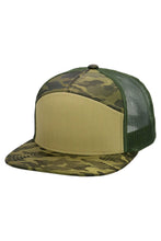 Load image into Gallery viewer, Solid Front Nylon Camo 7 Panel Flat Trucker Hat