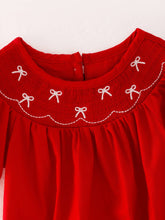 Load image into Gallery viewer, Girls Bow Smocking Embroidered Red Romper