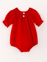 Load image into Gallery viewer, Girls Bow Smocking Embroidered Red Romper