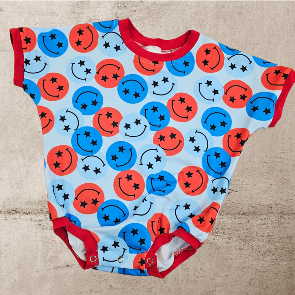 Red/Blue Smiley Onesie