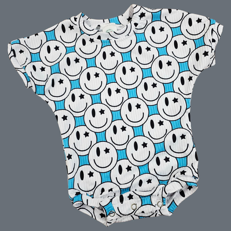 White/Blue Smiley Onesie