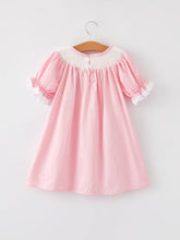 Load image into Gallery viewer, Girls Easter Bunny Smocking Embroidered Lace Cuff Pink Dress