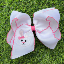 Load image into Gallery viewer, 5" Easter embroidered hair bows with moon stitch trim. 3PCS/$12.00