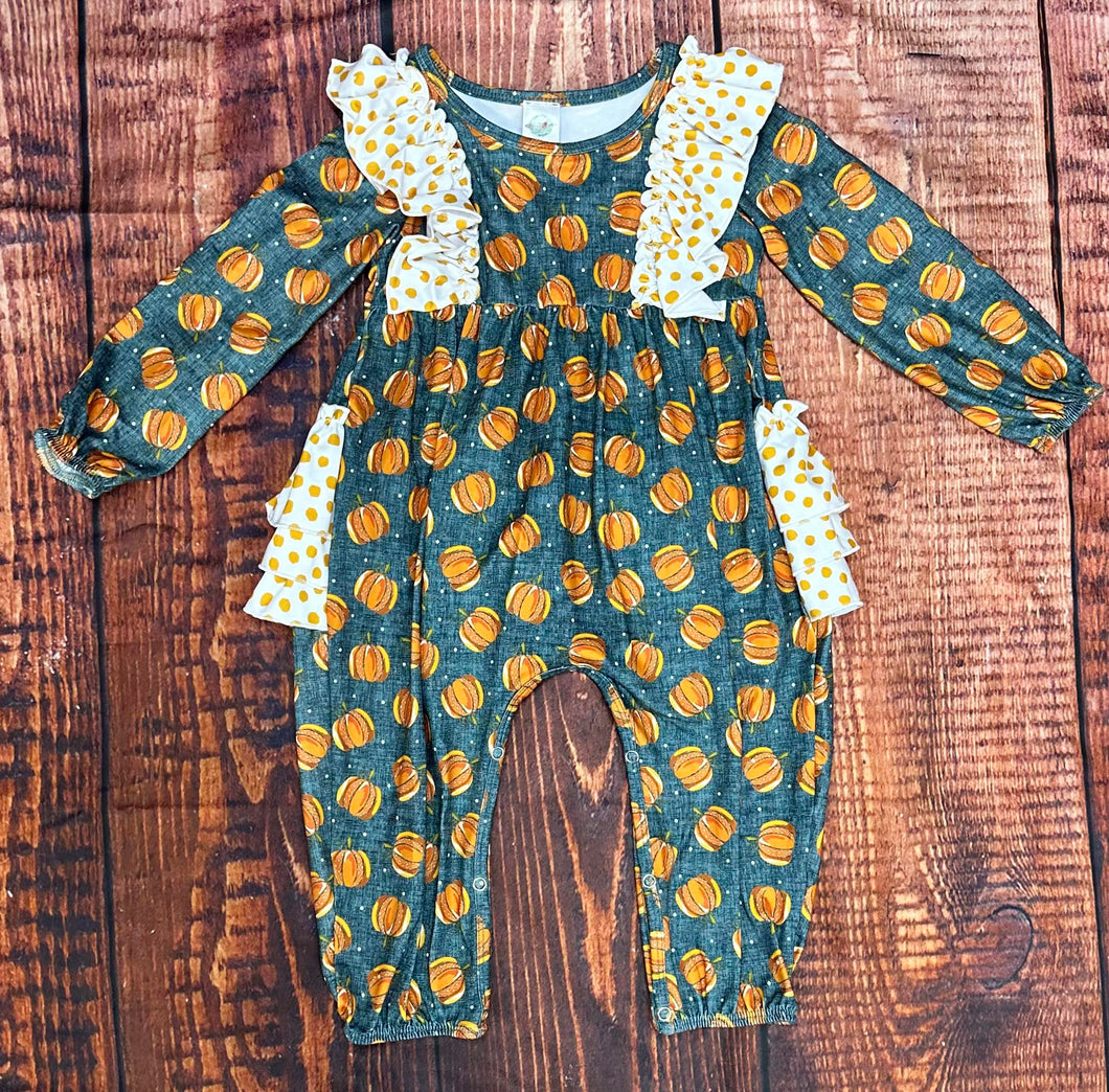 Denim Ruffle Pumpkin Romper