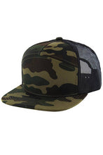 Load image into Gallery viewer, Camouflage Cotton Poly Blend 7 Panel Flat Bill Trucker Hat