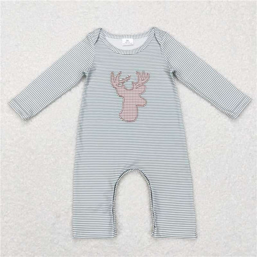 Grey striped romper w/deer applique