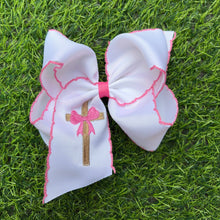 Load image into Gallery viewer, 5" Easter embroidered hair bows with moon stitch trim. 3PCS/$12.00