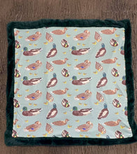 Load image into Gallery viewer, 32 inch x 32 inch Mallard duck baby blanket with cozy faux fur.
