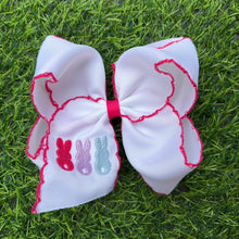 Load image into Gallery viewer, 5" Easter embroidered hair bows with moon stitch trim. 3PCS/$12.00