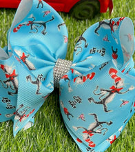 Load image into Gallery viewer, CHARACTER PRINTED ON TURQUOISE HAIR BOW. BW-DSG-793 4PCS/$10