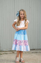 Load image into Gallery viewer, Kids Pink &amp; Blue Floral Checkered Tiered Spring Dress