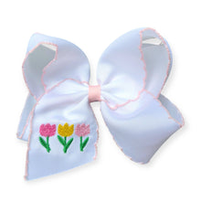 Load image into Gallery viewer, 5" Easter embroidered hair bows with moon stitch trim. 3PCS/$12.00