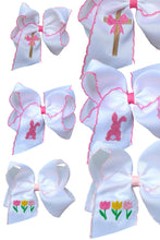 Load image into Gallery viewer, 5" Easter embroidered hair bows with moon stitch trim. 3PCS/$12.00