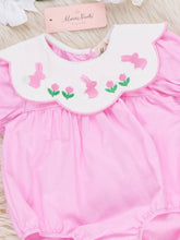 Load image into Gallery viewer, Blooming Bunny Embroidered 100% Cotton Bubble Romper