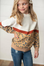 Load image into Gallery viewer, Kids Leopard &amp; Rust V Color Block Fall Crew Neck Sweater