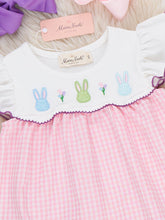 Load image into Gallery viewer, Bunny Lineup Gingham Embroidered Ruffle Dress