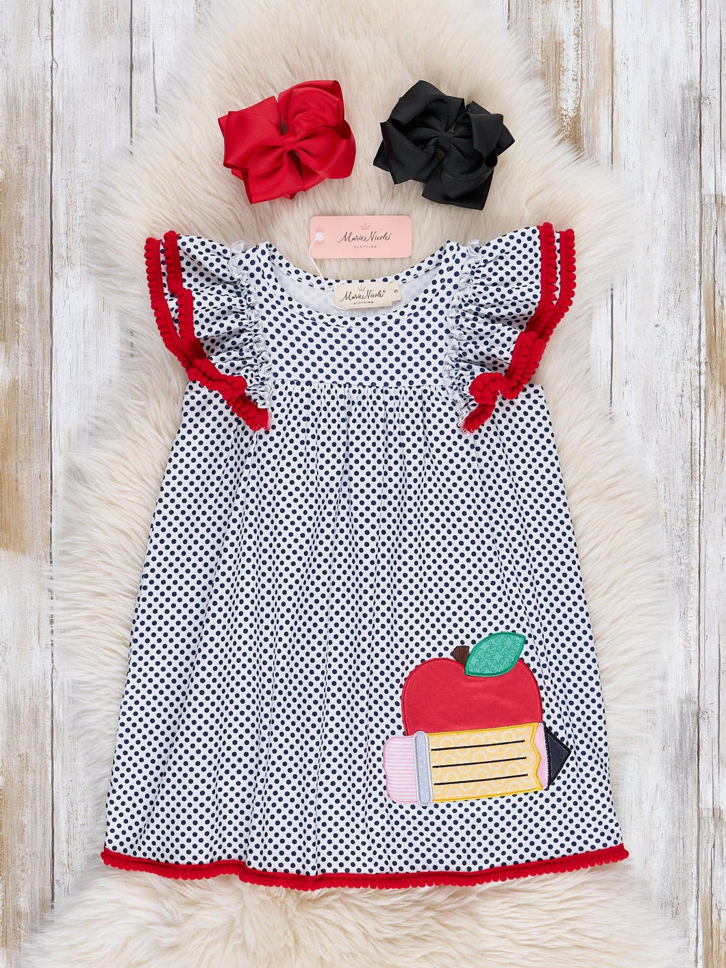 Polka Dot Pencil & Apple Ruffle Dress
