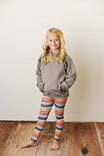 Load image into Gallery viewer, Kids Gray Ruffle Hoodie and Rainbow Stripe Leggings Fall Set