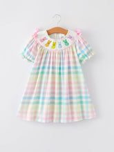 Load image into Gallery viewer, Easter Bunny Embroidery Girls Pink Plaid Bow Dress