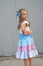 Load image into Gallery viewer, Kids Pink &amp; Blue Floral Checkered Tiered Spring Dress