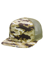 Load image into Gallery viewer, Camouflage Cotton Poly Blend 7 Panel Flat Bill Trucker Hat