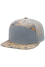 Load image into Gallery viewer, Solid Front Nylon Camo 7 Panel Flat Trucker Hat