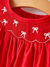 Load image into Gallery viewer, Girls Bow Smocking Embroidered Red Dress