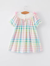 Load image into Gallery viewer, Easter Bunny Embroidery Girls Pink Plaid Bow Dress