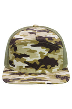 Load image into Gallery viewer, Camouflage Cotton Poly Blend 7 Panel Flat Bill Trucker Hat