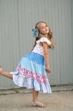 Load image into Gallery viewer, Kids Pink &amp; Blue Floral Checkered Tiered Spring Dress