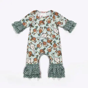 Sage Polka Dot Duck Ruffle romper