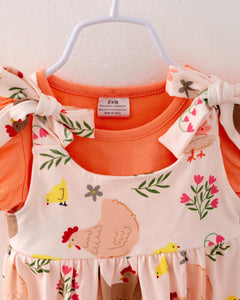 2025 Easter Chicken Baby Girl Ruffle Romper 2 pcs Set