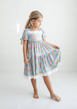 Load image into Gallery viewer, Kids Vintage Floral &amp; Lace Tiered Square Neck Spring Dress