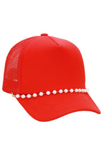 Load image into Gallery viewer, Faux Pearl Chain Foam Mesh Trucker Hat