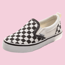Load image into Gallery viewer, Womens and Kids Black and White Checker Slip-ons