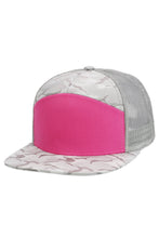 Load image into Gallery viewer, Solid Front Nylon Camo 7 Panel Flat Trucker Hat