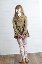 Load image into Gallery viewer, Girls Sage Green 3 Ruffles Shirt &amp; Floral Leggings Fall Set