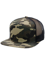Load image into Gallery viewer, Camouflage Cotton Poly Blend 7 Panel Flat Bill Trucker Hat